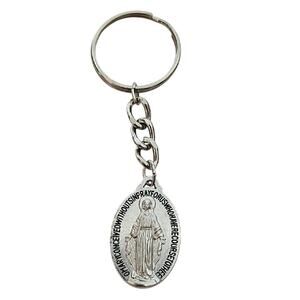 Vintage Silvertone Religious Medallion Miraculous Mary Metal Keychain Catholic